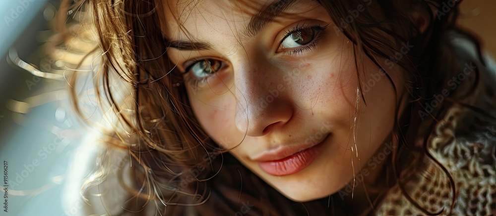 Hello Women Glancing. with copy space image. Place for adding text or design Hello Women Glancing. with copy space image. Place for adding text or design