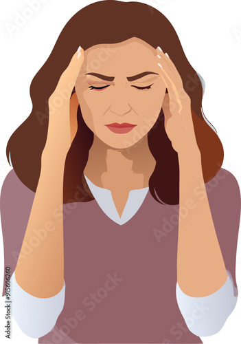 Young woman suffering from a strong headache migraine