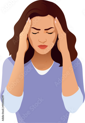 Young woman suffering from a strong headache migraine
