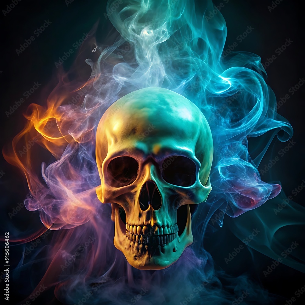 Skull made of smoke - Multicolor. A skull made of colorful smoke on a black background. Airbrush-style digital art with the assistance of artificial intelligence.
Skull made of smoke - Multicolor. A skull made of colorful smoke on a black background. Airbrush-style digital art with the assistance of artificial intelligence.