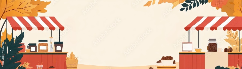 Autumn coffee festival, booths with seasonal blends, flat design illustration Autumn coffee festival, booths with seasonal blends, flat design illustration