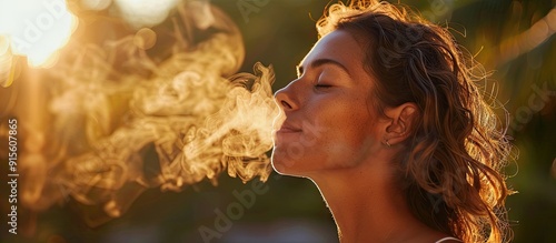 Woman inhaling essential oi...
