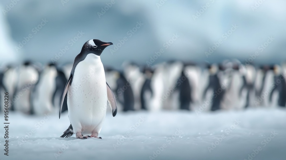 Naklejka premium An emperor penguin colony huddled together for warmth in the Antarctic winter.