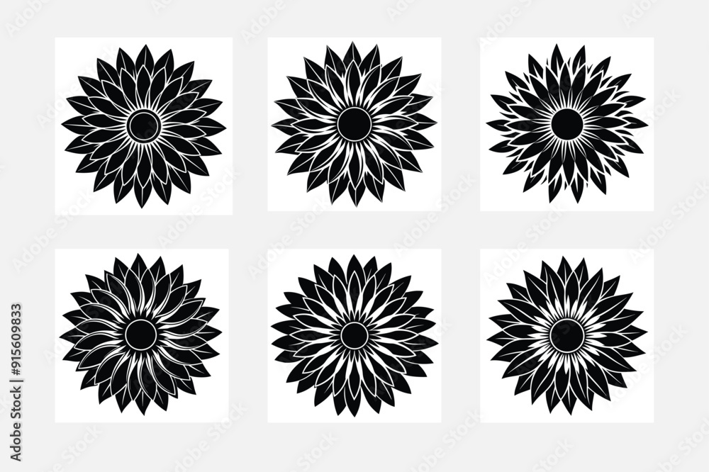 Fototapeta premium Minimal sunflower silhouette on white background artwork set for contemporary spaces 