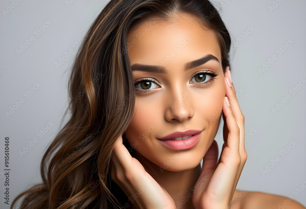 Elegant Beauty Portrait Close-Up of a Young Woman with Flawless Skin