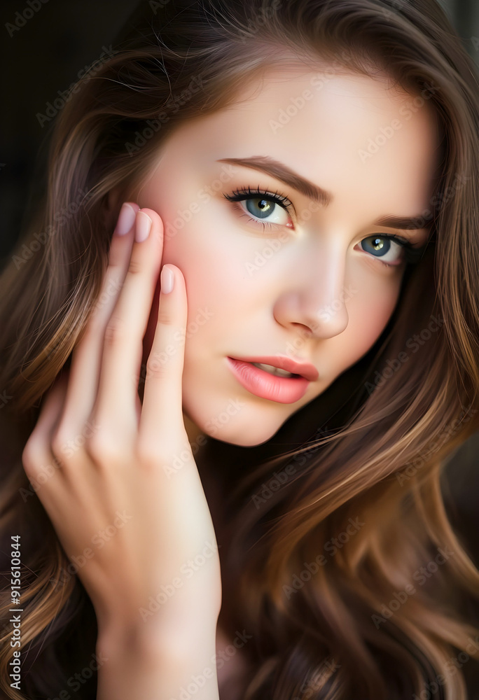 Obraz premium Elegant Beauty Portrait Close-Up of a Young Woman with Flawless Skin