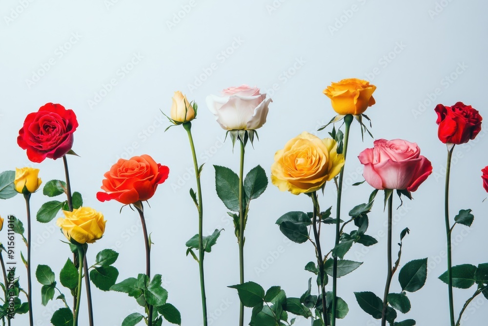 Obraz premium Vibrant floral arrangements showcasing roses on a soft-colored backdrop