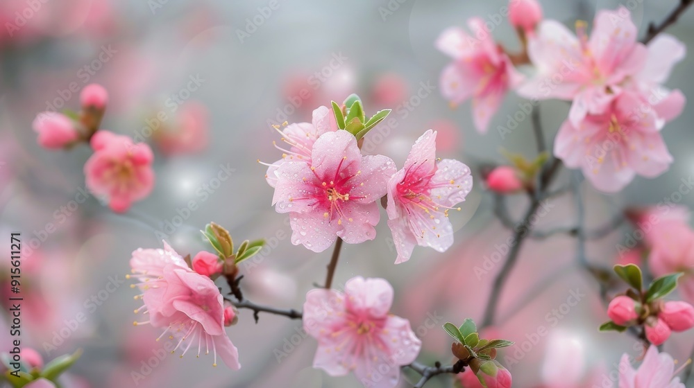Obraz premium Beautiful Pink Blossoms on a Branch in Springtime