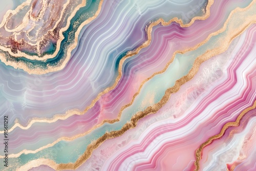 Abstract background of colorful agate stone layers. Mineral texture. Gemstone and geology concept. Image for luxury decor, packaging, and high end wallpaper.