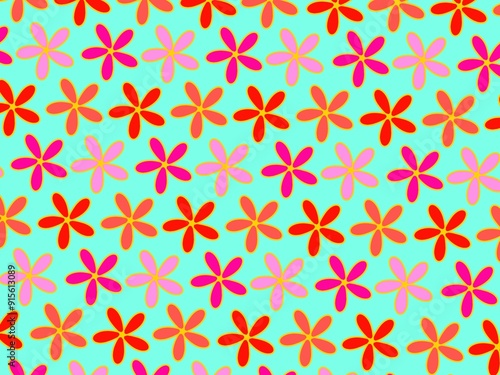 Colorful flowers seamless pattern on blue background