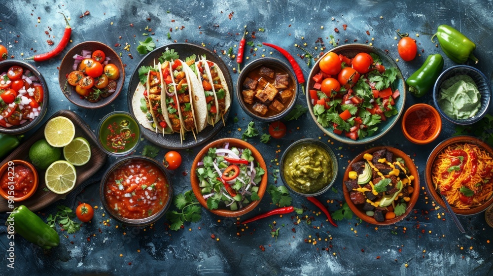 Street Food Vibes: Illustrate a vibrant background with elements of popular street food, such as tacos, skewers, and sauces, creating a lively and energetic atmosphere. Street Food Vibes: Illustrate a vibrant background with elements of popular street food, such as tacos, skewers, and sauces, creating a lively and energetic atmosphere.