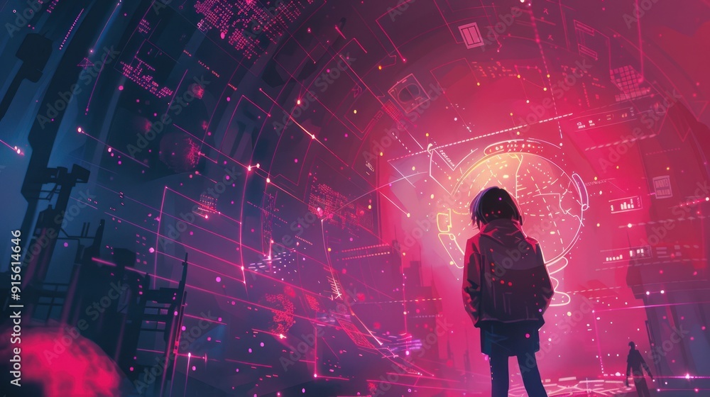 Person walking through a futuristic portal. Person walking through a futuristic portal.