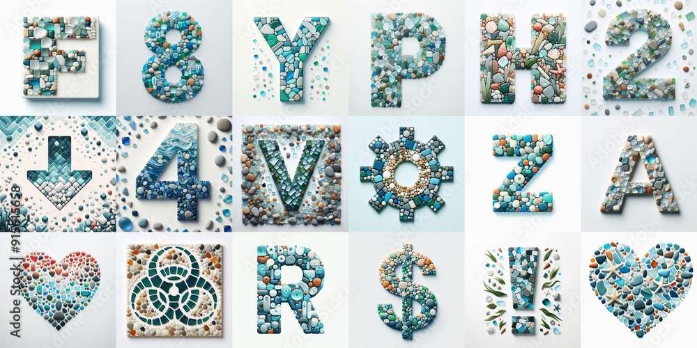 Pebble Lettering Seaglass pebbles Lettering Typeface. AI generated illustration Stock ...