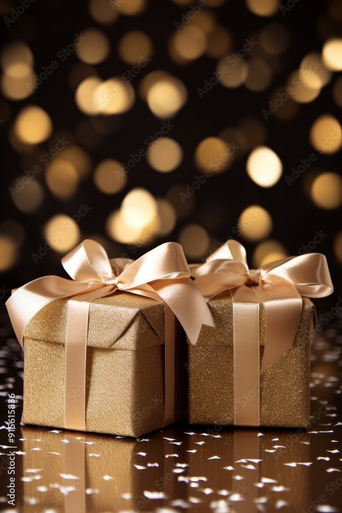 Luxurious gift boxes with golden and red ribbons, perfect for festive occasions. Luxurious gift boxes with golden and red ribbons, perfect for festive occasions.