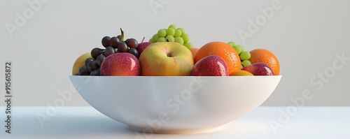 Bowl of fresh fruit on white background, 4K hyperrealistic photo