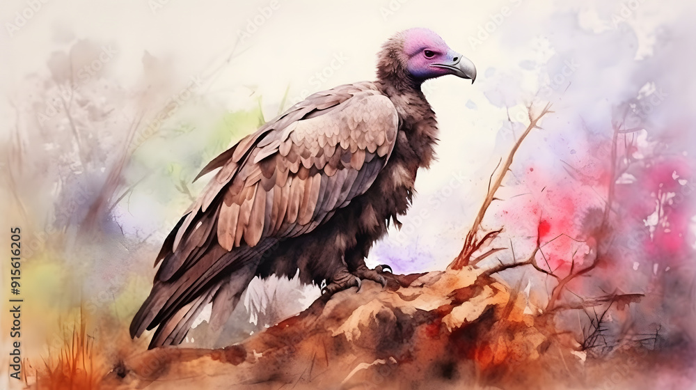 Fototapeta premium Vulture in nature Watercolor Style