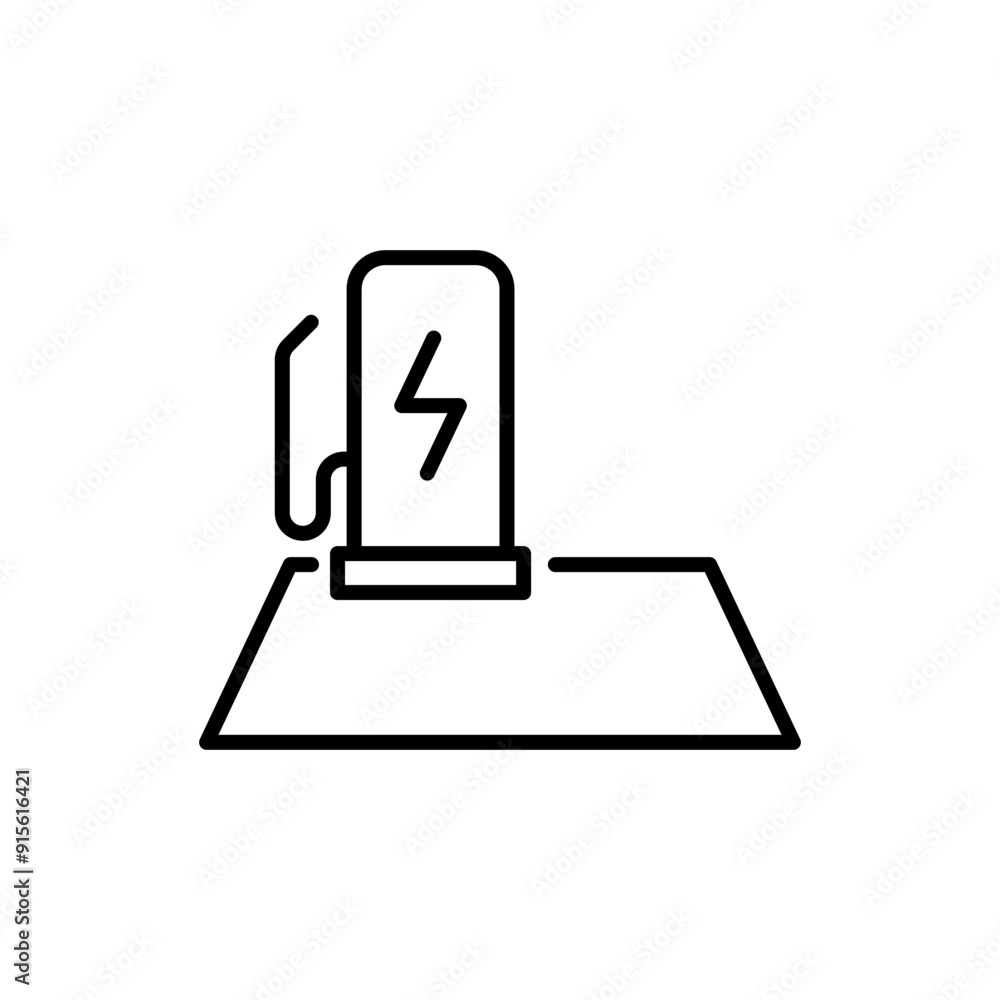 EV charging station icon. Simple outline style. Power supply station, charge, electric vehicle, green energy, technology concept. Thin line symbol. Vector illustration isolated. EV charging station icon. Simple outline style. Power supply station, charge, electric vehicle, green energy, technology concept. Thin line symbol. Vector illustration isolated.