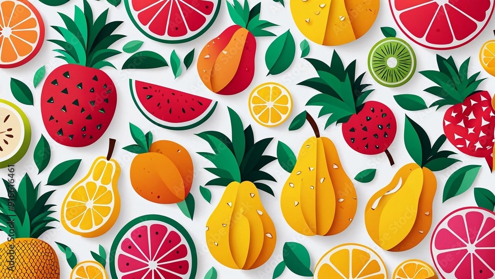 Set of various fruits cut out of paper Set of various fruits cut out of paper