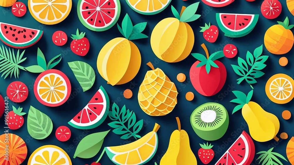 Set of various fruits cut out of paper Set of various fruits cut out of paper