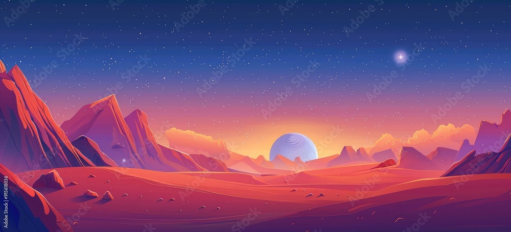 Vector illustration of a flat cartoon desert landscape with rocky rocks ...
