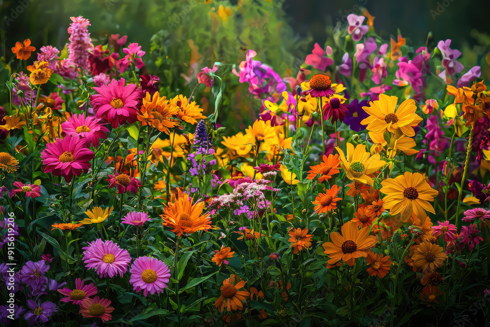 A vibrant garden bursting with colorful flowers in full bloom, showcasing an array of hues that celebrate the beauty of nature in its full glory. A vibrant garden bursting with colorful flowers in full bloom, showcasing an array of hues that celebrate the beauty of nature in its full glory.