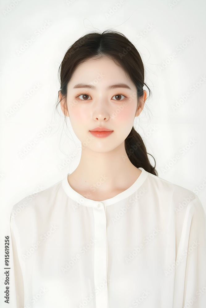 Elegant Portrait of a Young Woman with Glowing Skin and Natural Makeup Elegant Portrait of a Young Woman with Glowing Skin and Natural Makeup