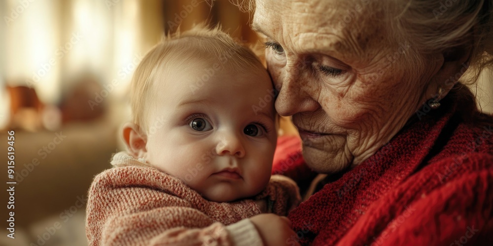 An older woman cradles a baby in her arms, a tender moment of care and nurturing An older woman cradles a baby in her arms, a tender moment of care and nurturing