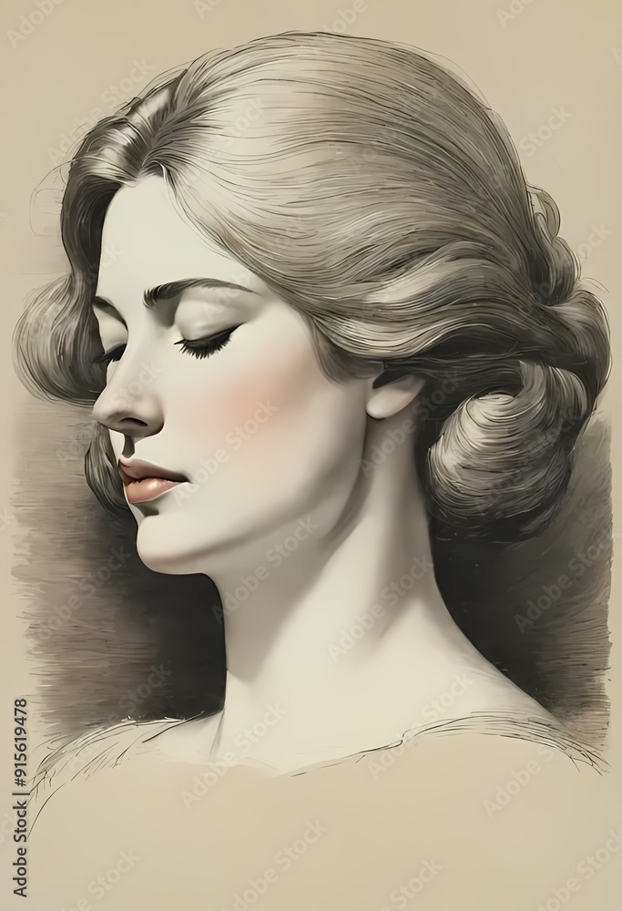 A detailed pencil drawing of a woman sleeping, with soft shading and gentle lines capturing her serene expression. A detailed pencil drawing of a woman sleeping, with soft shading and gentle lines capturing her serene expression.