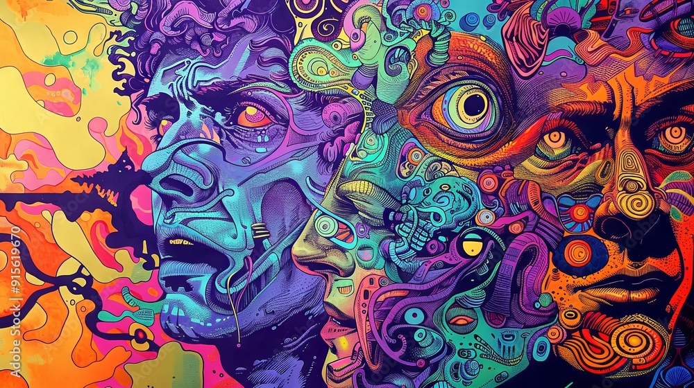 Psychedelic Abstract Face Vibrant and Playful Surrealist Illustration Psychedelic Abstract Face Vibrant and Playful Surrealist Illustration
