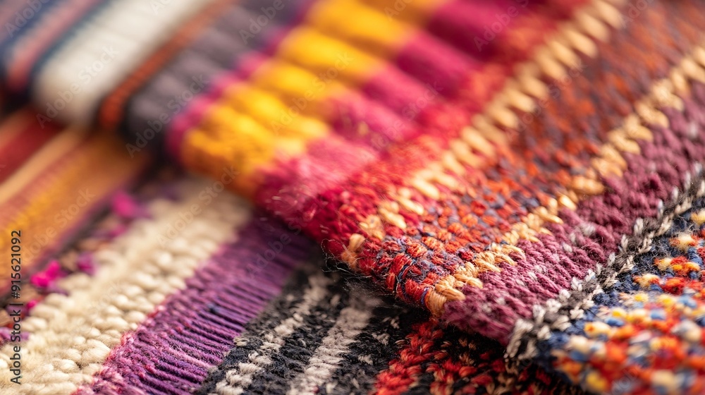 Close-up of a woven textile with intricate patterns and natural fibers, against a soft focus background, leaving space for potential text Close-up of a woven textile with intricate patterns and natural fibers, against a soft focus background, leaving space for potential text