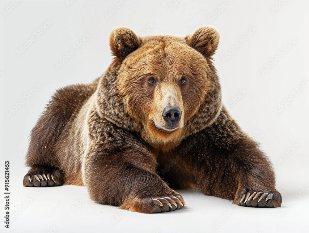 Grizzly bear resting on a plain background in a relaxed pose Grizzly bear resting on a plain background in a relaxed pose