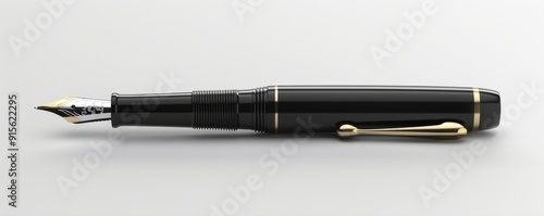 Classic fountain pen on white background, 4K hyperrealistic photo