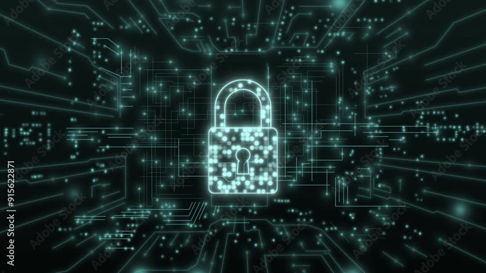 Digital padlock with a backdrop of circuitry, representing the role of technology in safeguarding sensitive data, ensuring privacy, and maintaining the integrity of information systems. Digital padlock with a backdrop of circuitry, representing the role of technology in safeguarding sensitive data, ensuring privacy, and maintaining the integrity of information systems.