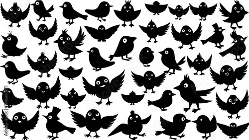 Set of silhouettes of Halloween cute birds