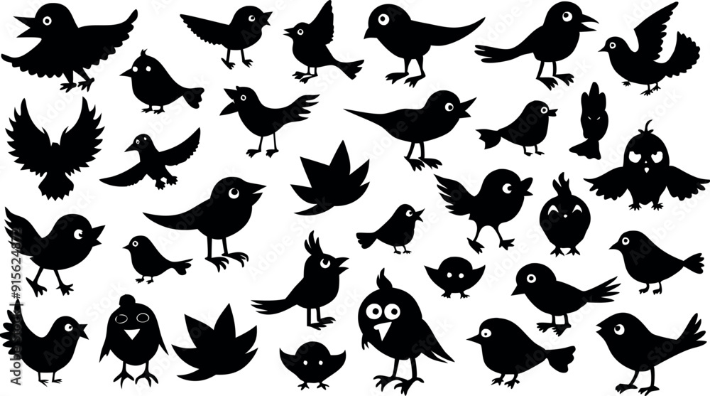 Set of silhouettes of Halloween cute birds Set of silhouettes of Halloween cute birds