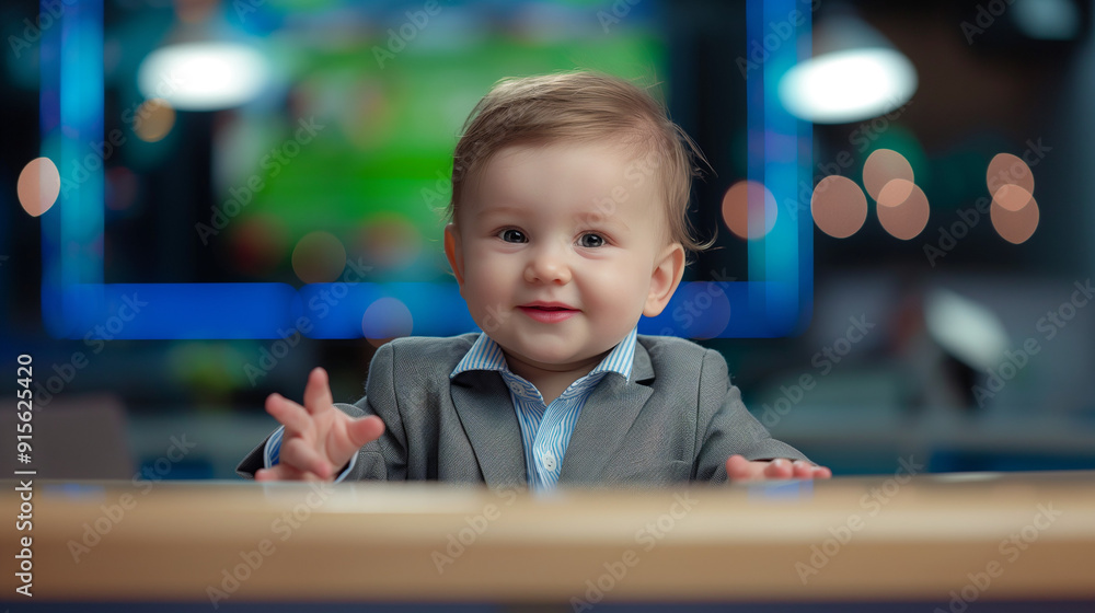 Adorable baby in a business suit playing the role of a young CEO Adorable baby in a business suit playing the role of a young CEO
