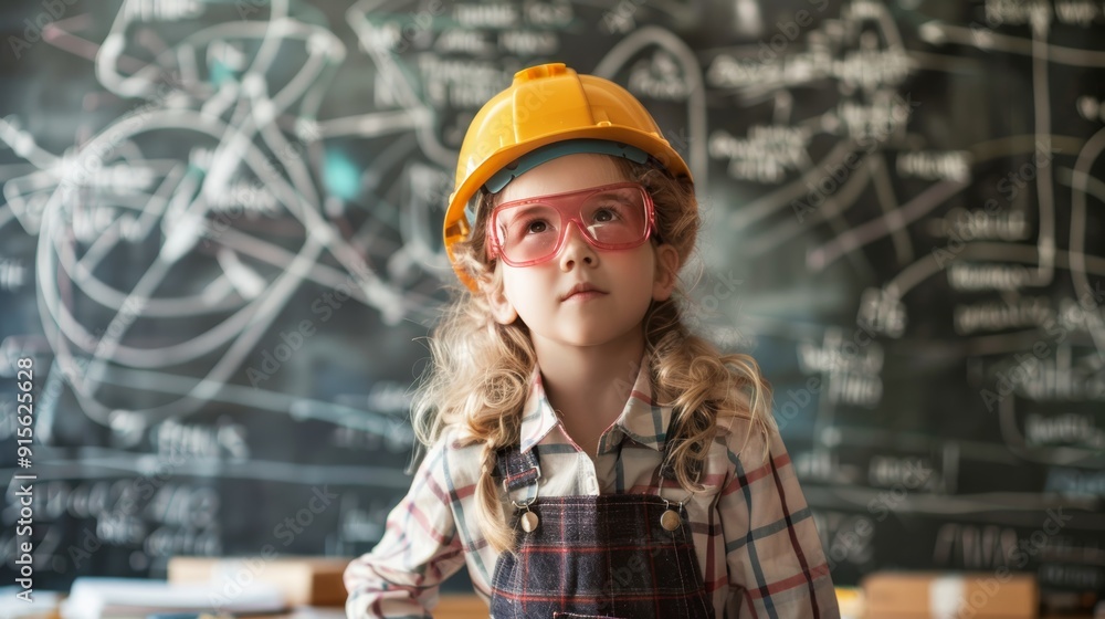 Little child in engineering attire, dreaming and striving towards their learning goals Little child in engineering attire, dreaming and striving towards their learning goals