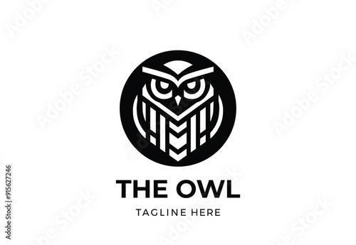 Negative Space Owl Logo. Negative Space Owl Icon. Geometric Negative Space Owl Logo or Icon on White Background
