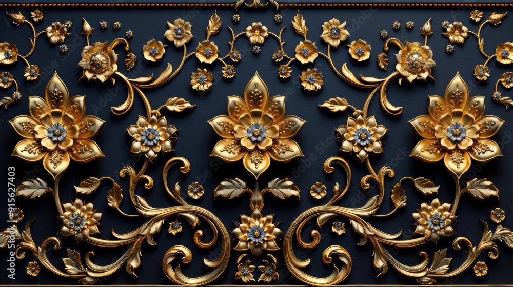 Luxurious gold on black traditional Thai design, seamless and detailed, high resolution. Luxurious gold on black traditional Thai design, seamless and detailed, high resolution.