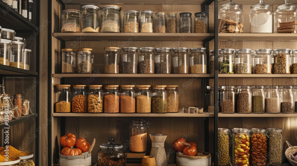 Organized pantry with autumn spices and dried goods Organized pantry with autumn spices and dried goods