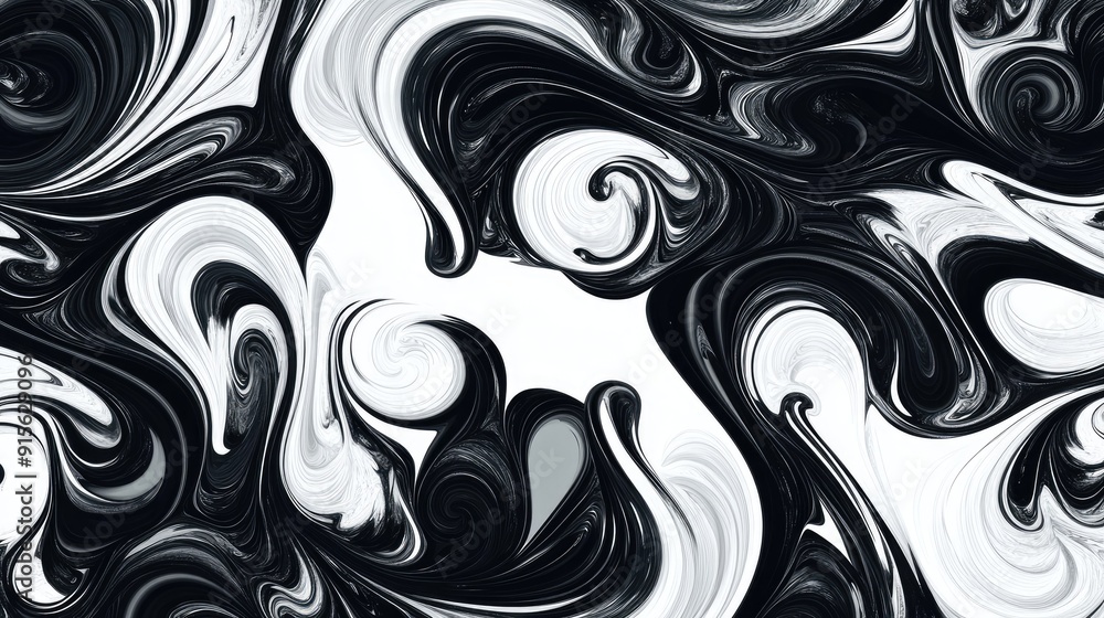 Artistic abstract pattern of swirling black and white shapes, creating a visually intriguing design on a plain white background Artistic abstract pattern of swirling black and white shapes, creating a visually intriguing design on a plain white background