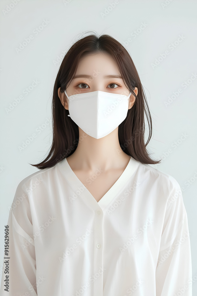Young Woman Wearing a Protective Face Mask in a Minimalistic Setting Young Woman Wearing a Protective Face Mask in a Minimalistic Setting