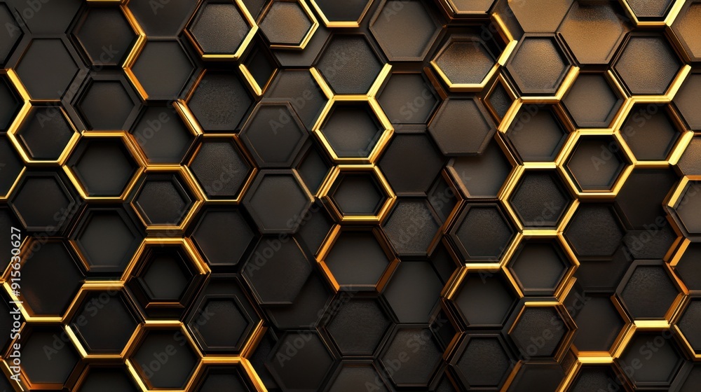 Geometric Honeycomb Pattern in Black and Gold Gradient Geometric Honeycomb Pattern in Black and Gold Gradient