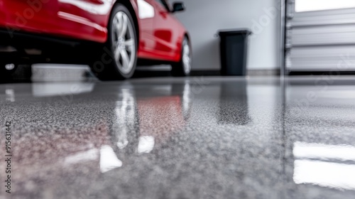 Well-maintained garage floor with a high-gloss, polished concrete finish