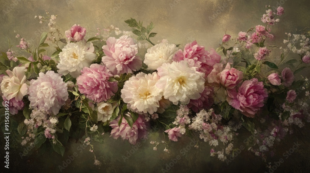 Elegant floral composition featuring a cluster of blooming flowers with soft, natural lighting Elegant floral composition featuring a cluster of blooming flowers with soft, natural lighting
