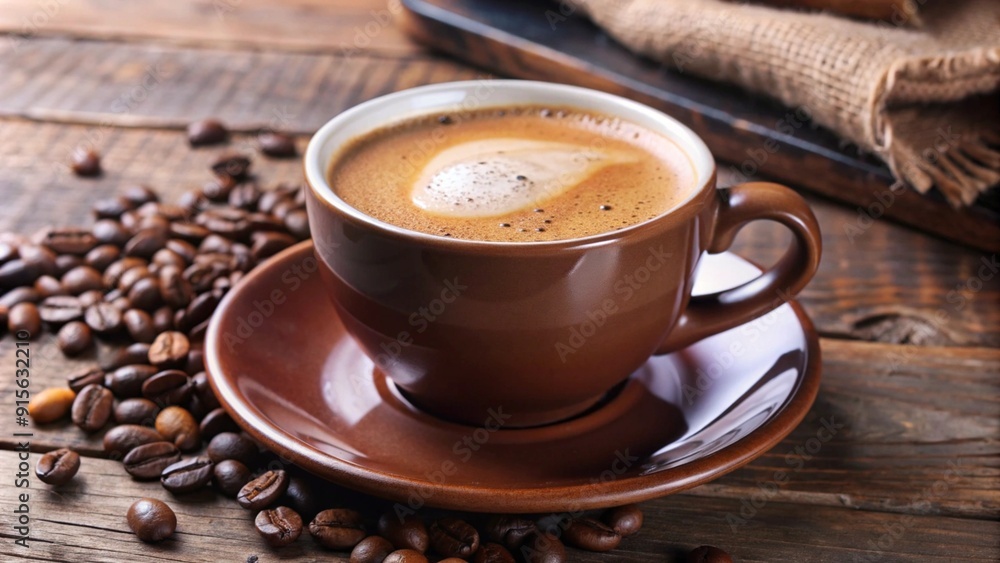 Steaming Freshly Brewed Cup of Coffee on Wooden Table Steaming Freshly Brewed Cup of Coffee on Wooden Table