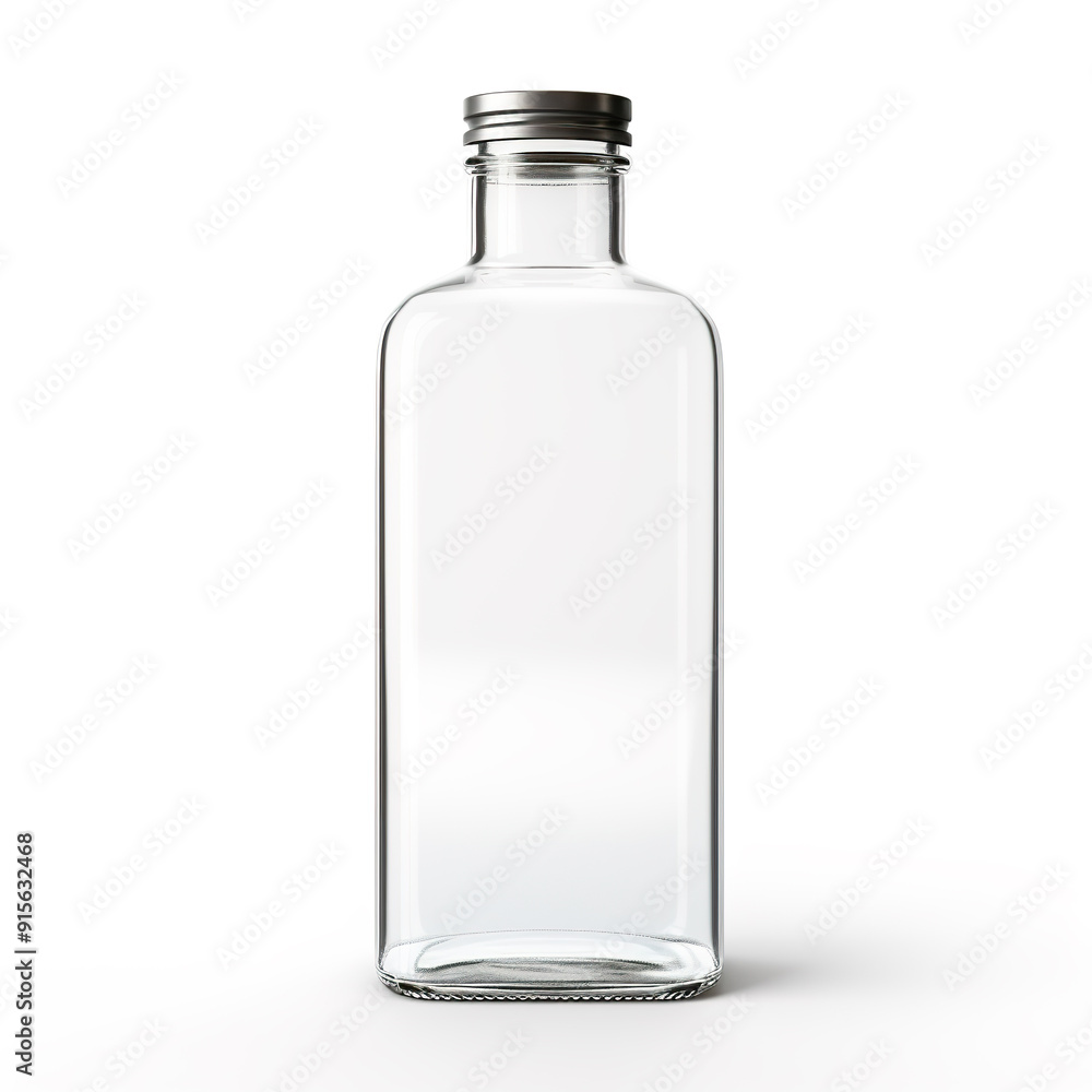 Empty Glass Bottle with Silver Cap on White Background. Empty Glass Bottle with Silver Cap on White Background.