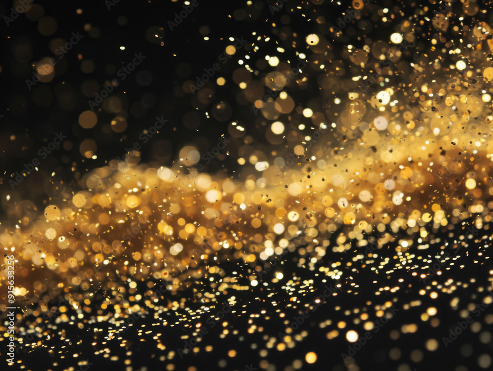 Fototapeta premium Golden Glitter Falling on Black Background