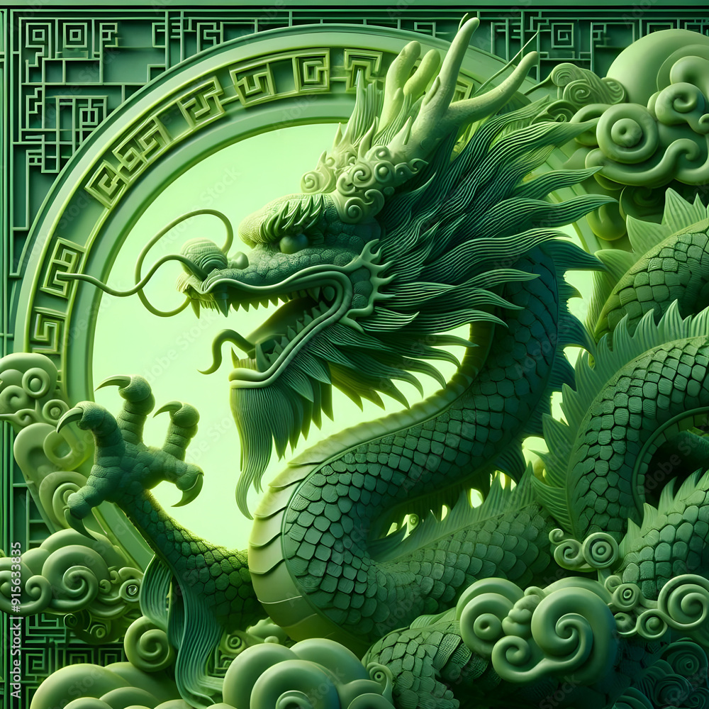 Fototapeta premium green dragon on black background
