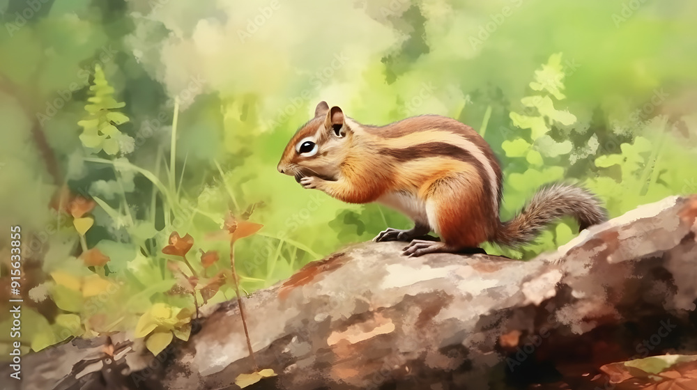 Chipmunk in nature watercolor style Chipmunk in nature watercolor style